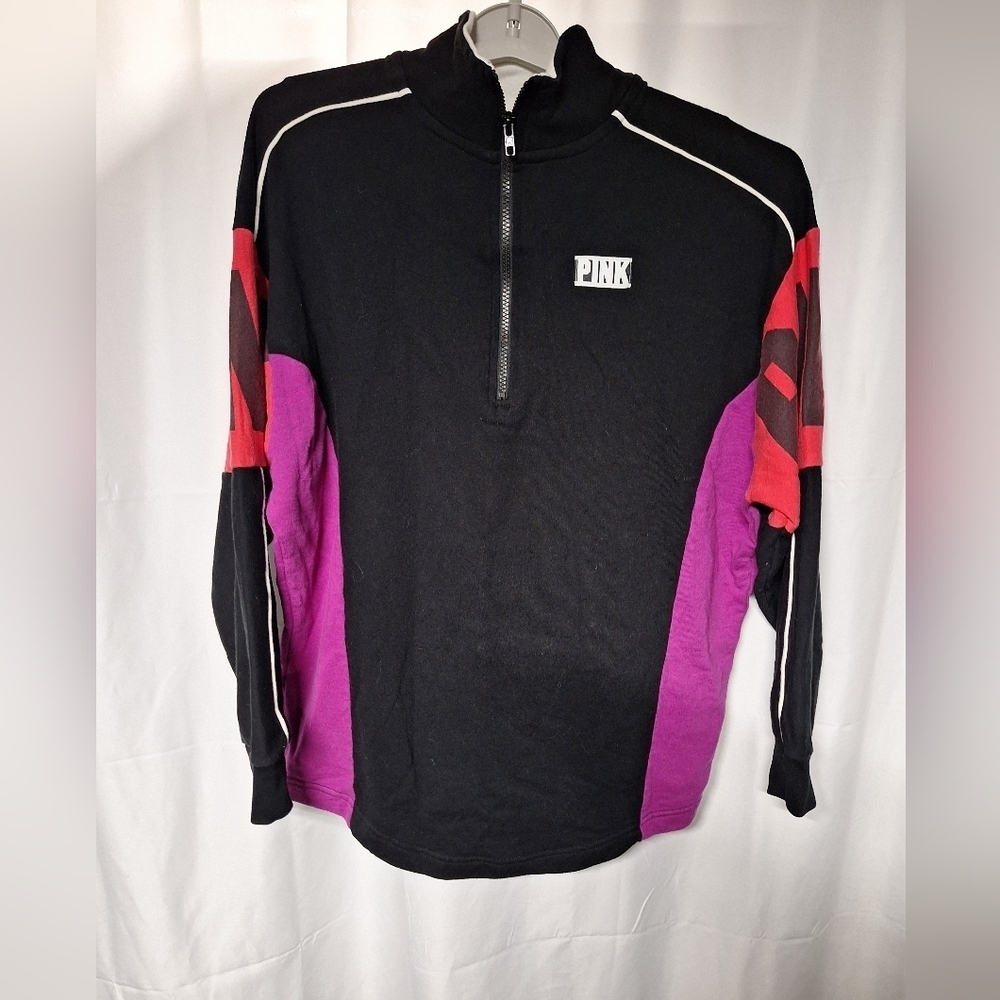 Vintage PINK Victoria's Secret Black and Purple Sweatshirt Half Zip
